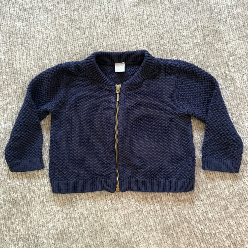 Nordstrom Baby Zip Up Knit Sweater Navy Blue 9M Cotton
